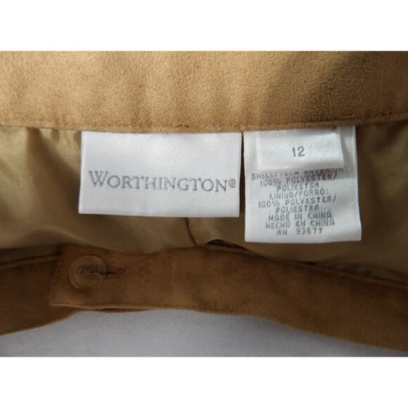 Worthington Womens Trousers Sz 12 Faux Suede Brown Pleated Hi Waist Straight Leg - Picture 5 of 16